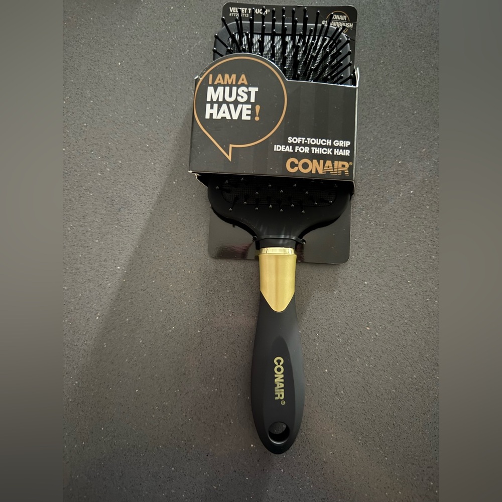 Conair Velvet Touch Black & Gold Paddle Brush for Thick Hair - NWT